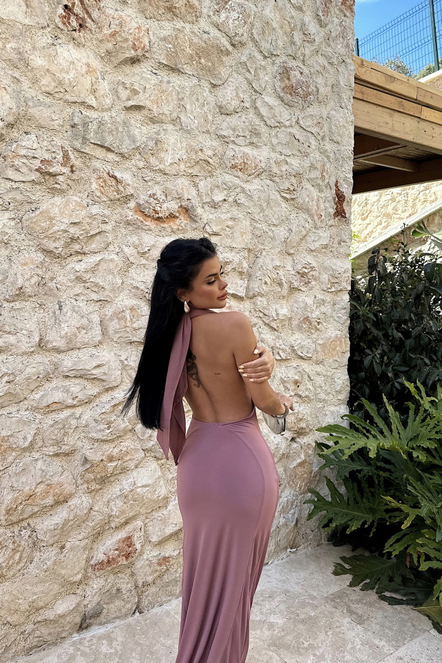 GÜL KURUSU PAMELLA SIRT DEKOLTE UZUN ELBİSE ATE-0996 - 7