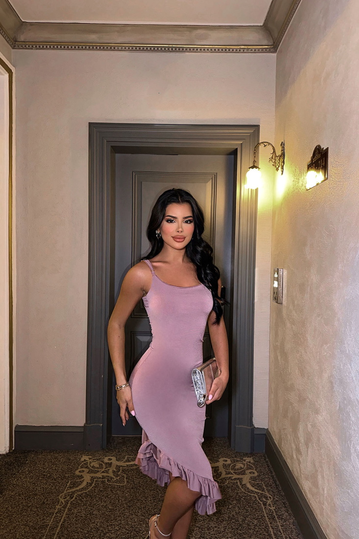 Gül Kurusu Sırt Detay Uzun Elbise ATE8334 - EYYO