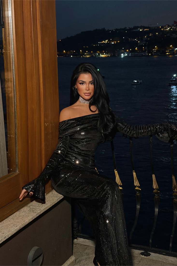 Gümüş Lelia uzun elbise ATE-4018 - EYYO