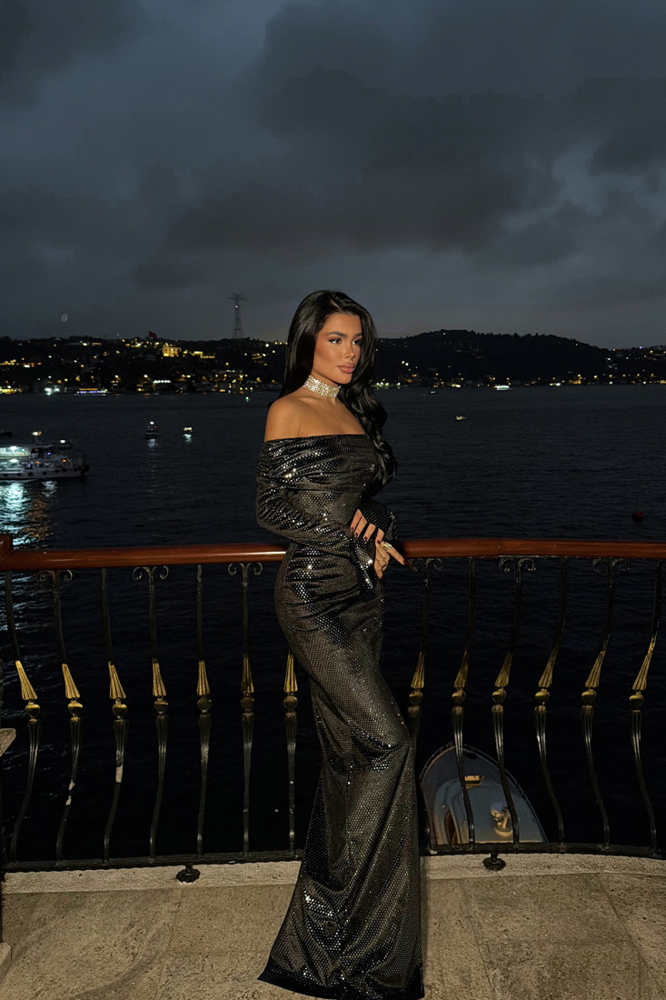 Gümüş Lelia uzun elbise ATE-4018 - EYYO