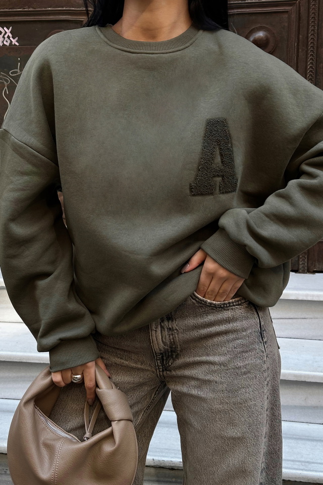 Haki A Nakışlı Sweat ATE-0699 - 2
