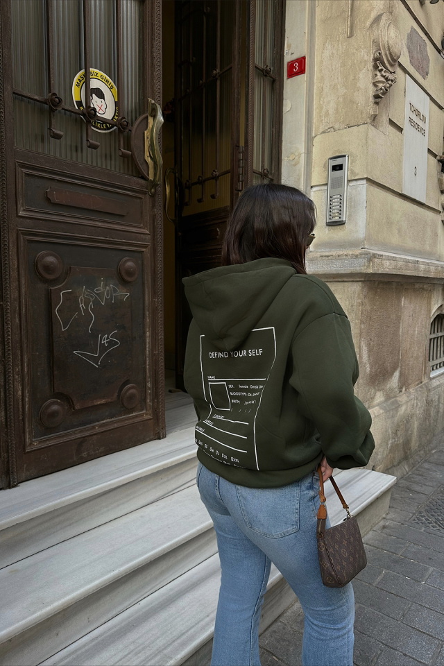 Haki Arkası Baskılı Oversize Sweat ATE3498 