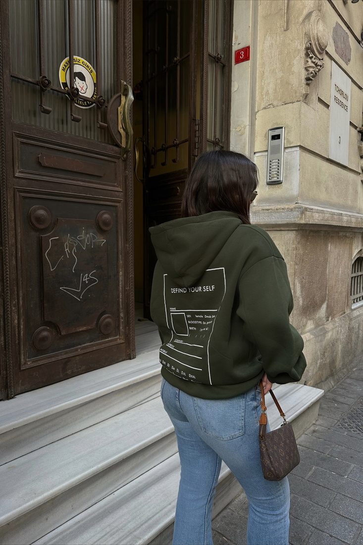 Haki Arkası Baskılı Oversize Sweat ATE3498 - EYYO