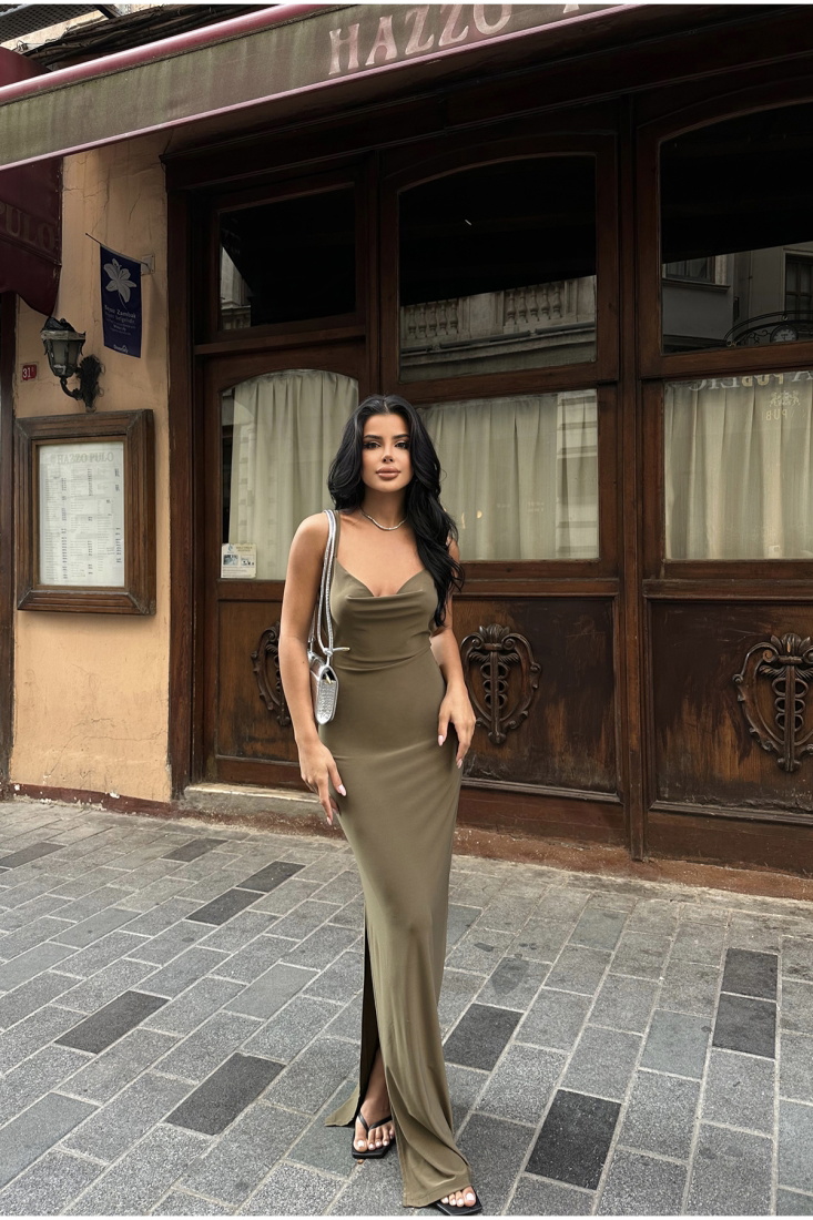 Haki Askılı Sırt Detay Elbise ATE8034 - EYYO