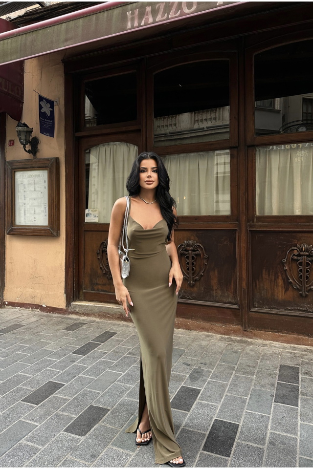 Haki Askılı Sırt Detay Elbise ATE8034 - 1