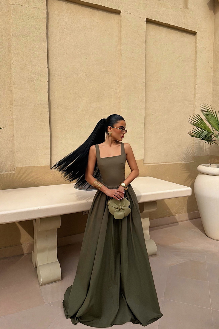 Haki Boundless Uzun Elbise ATE-4193 - EYYO