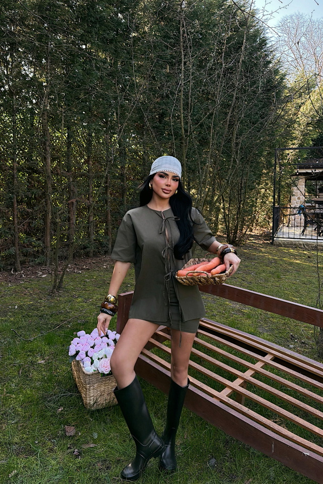 Haki Bağlama Detaylı Etek Takım ATE-4881 - 4