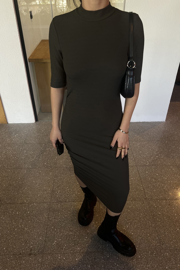 Haki Basic Uzun Elbise ATE4015 - EYYO