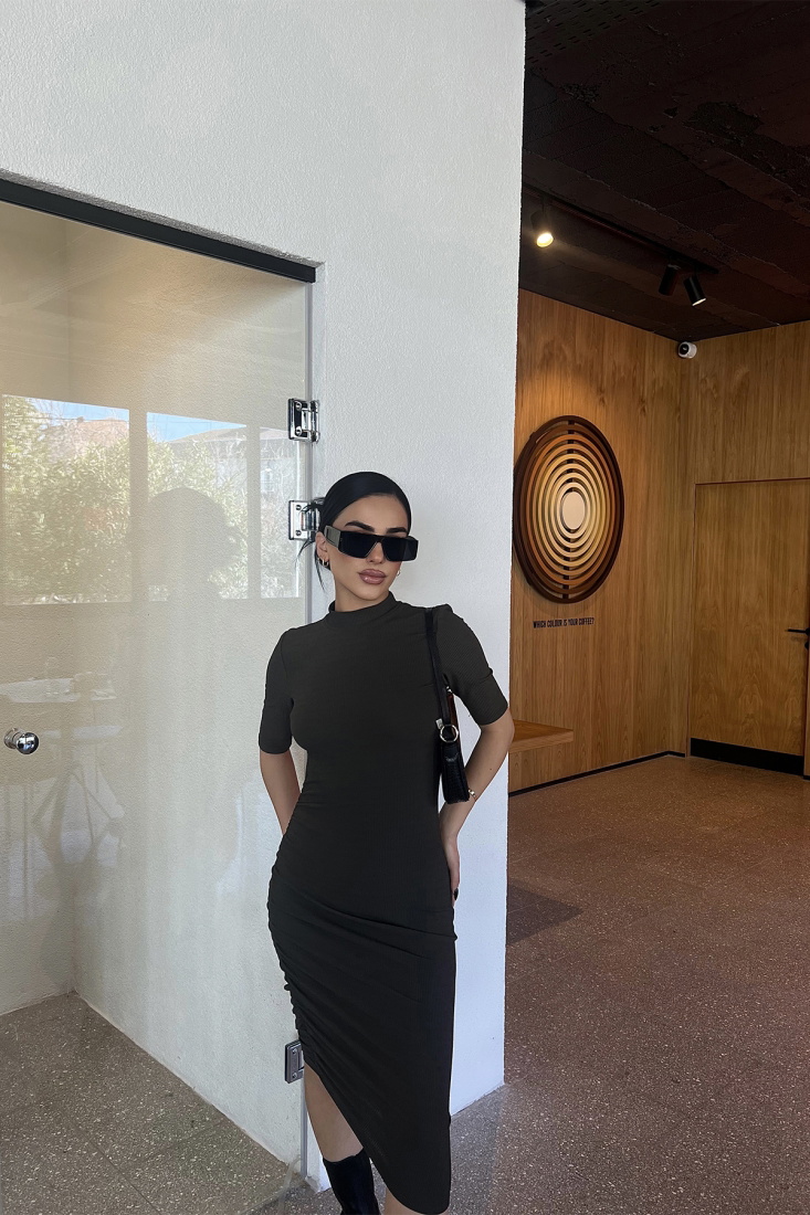 Haki Basic Uzun Elbise ATE4015 - EYYO