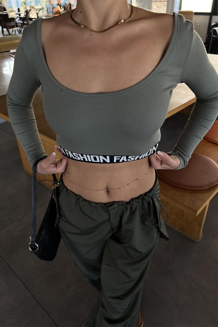 Haki Baskılı Crop Top ATE2808 - EYYO