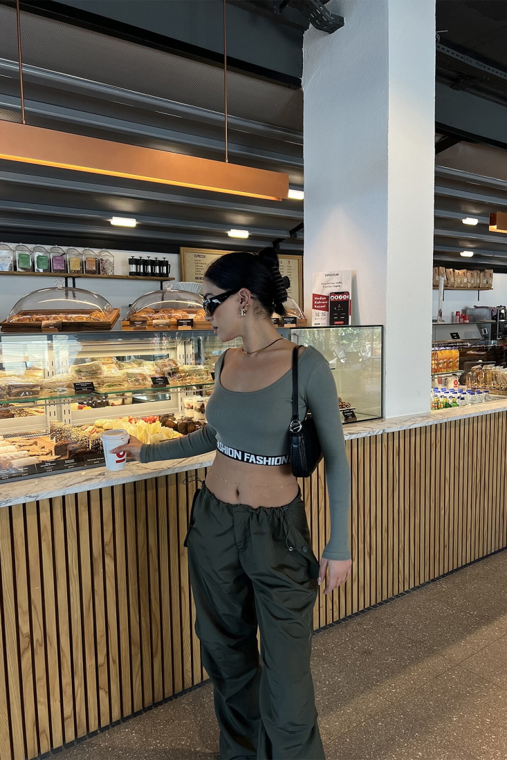 Haki Baskılı Crop Top ATE2808 - EYYO