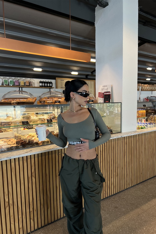 Haki Baskılı Crop Top ATE2808 - 5
