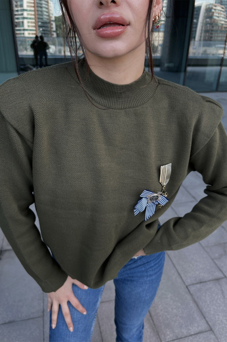 Haki Broş Detay Kazak ATE4436 - EYYO