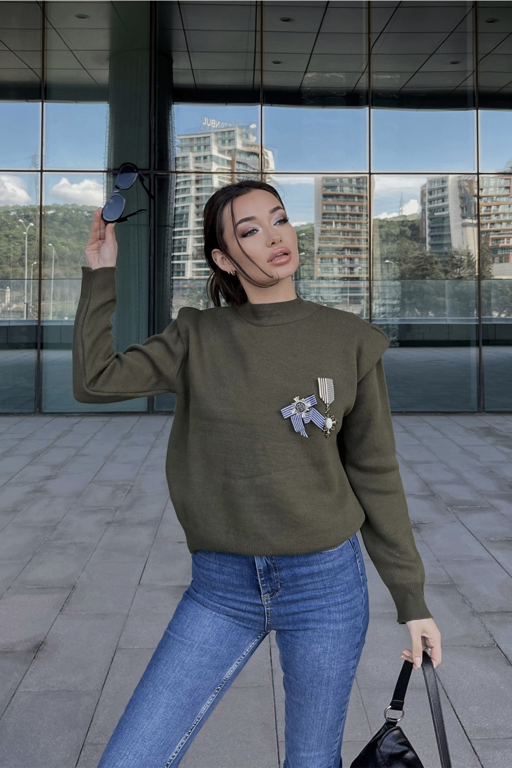 Haki Broş Detay Kazak ATE4436 - EYYO