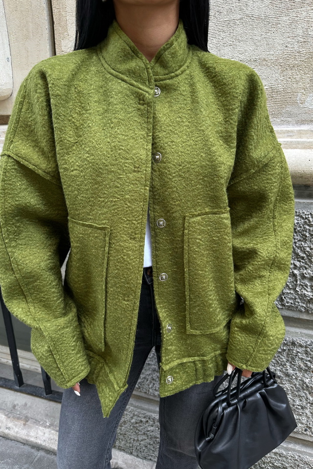 Dıta Haki Cep Detay Yün Ceket ATE8365 - 2