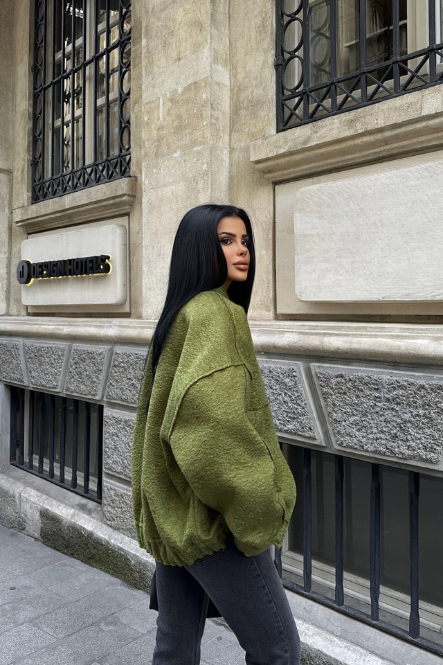 Dıta Haki Cep Detay Yün Ceket ATE8365 - 4