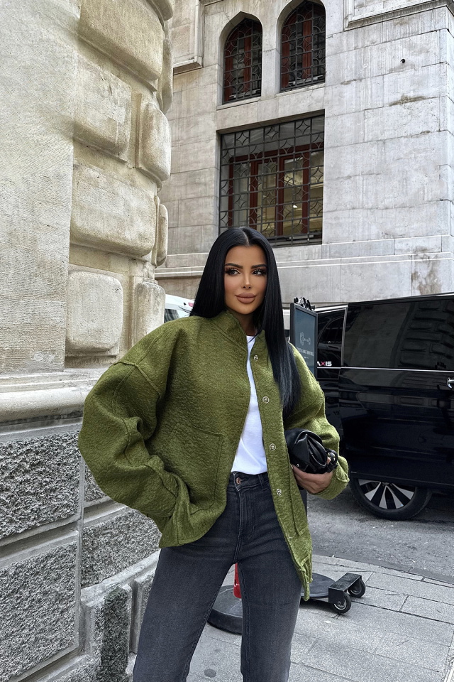 Dıta Haki Cep Detay Yün Ceket ATE8365 - 1