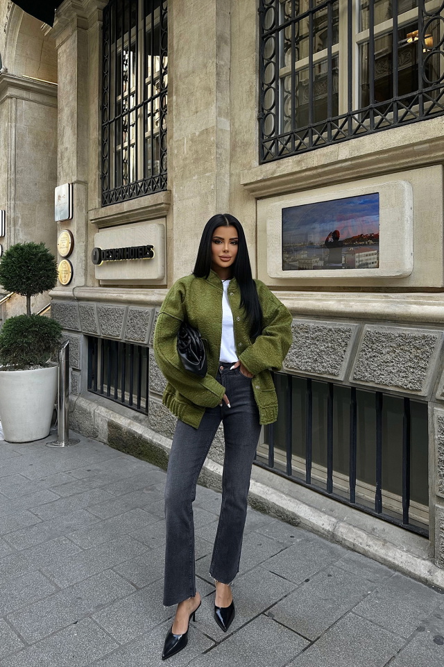 Dıta Haki Cep Detay Yün Ceket ATE8365 - 5