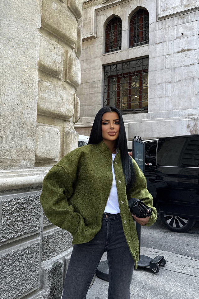 Dıta Haki Cep Detay Yün Ceket ATE8365 - 3