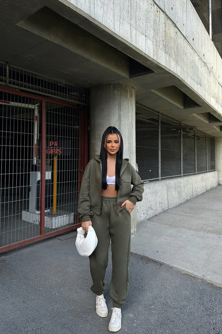 Haki Fermuar Detay Pantolonlu Takım ATE-0787 - EYYO