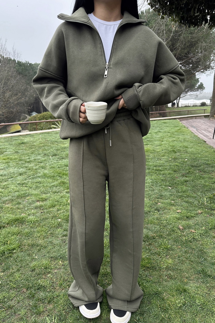 Haki Fermuar Detay Takım ATE-0814 - EYYO