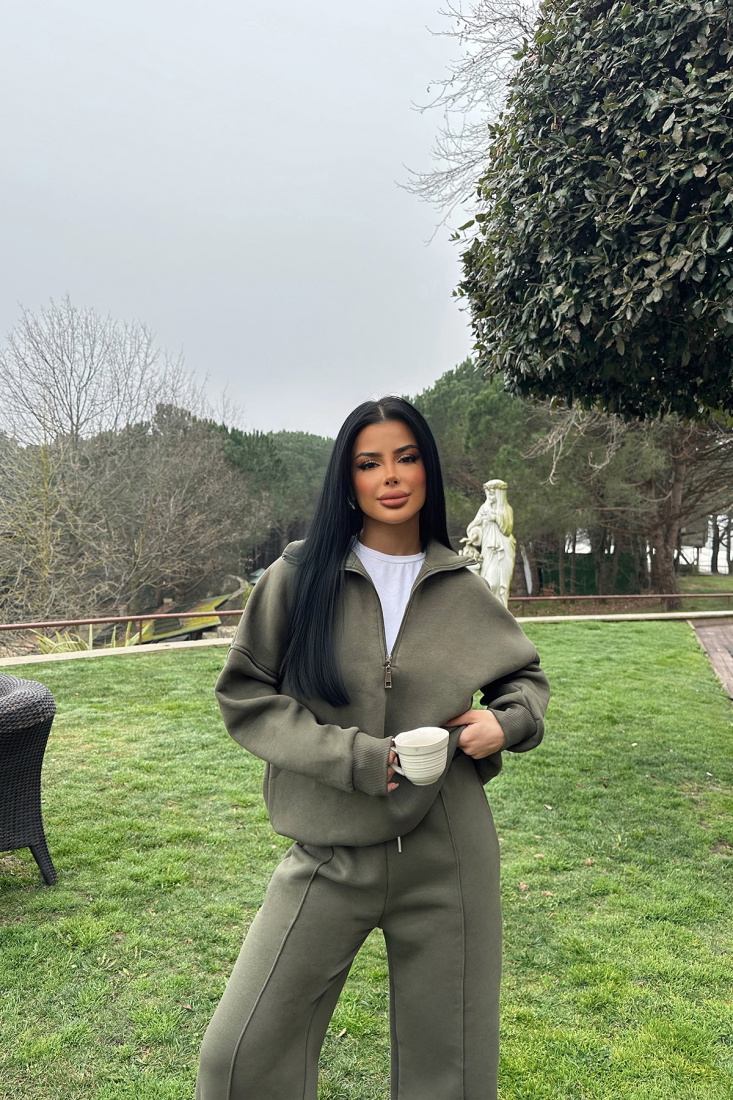 Haki Fermuar Detay Takım ATE-0814 - EYYO