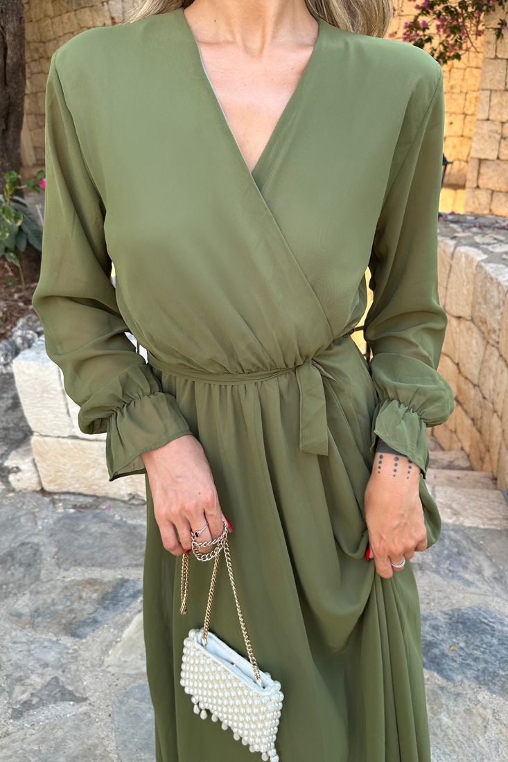 Haki Bağlamalı Uzun Elbise ATE7810 - EYYO