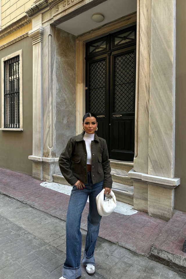 Haki Gömlek Yaka Cep Detay Ceket ATE-0784 - 4