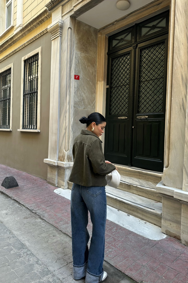 Haki Gömlek Yaka Cep Detay Ceket ATE-0784 - 5