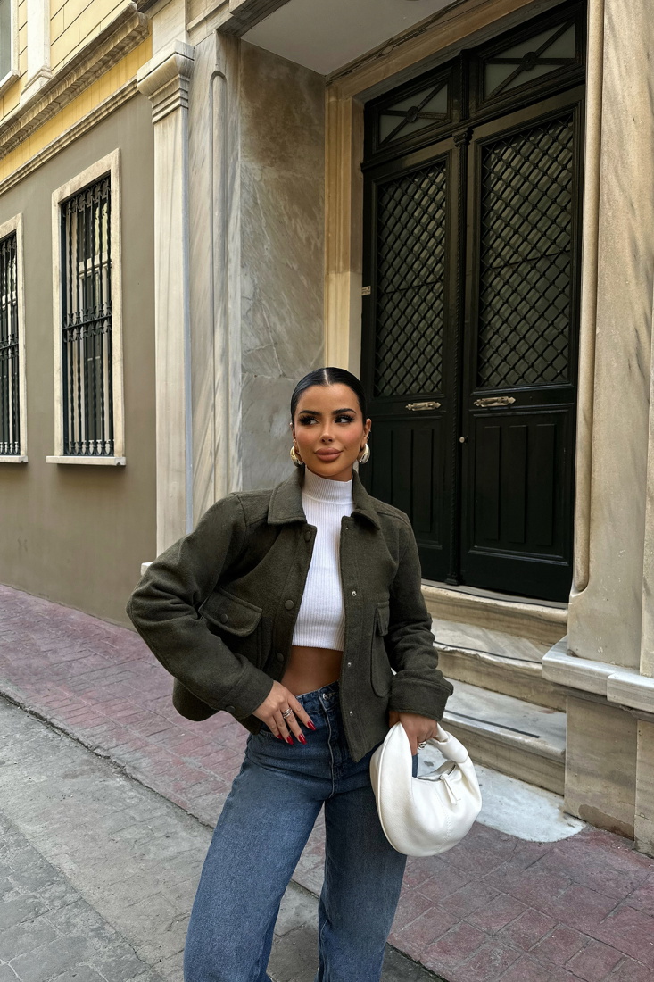 Haki Gömlek Yaka Cep Detay Ceket ATE-0784 - EYYO