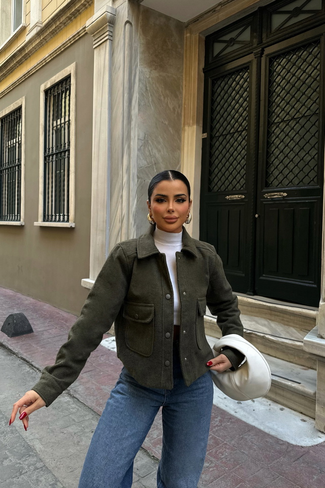 Haki Gömlek Yaka Cep Detay Ceket ATE-0784 