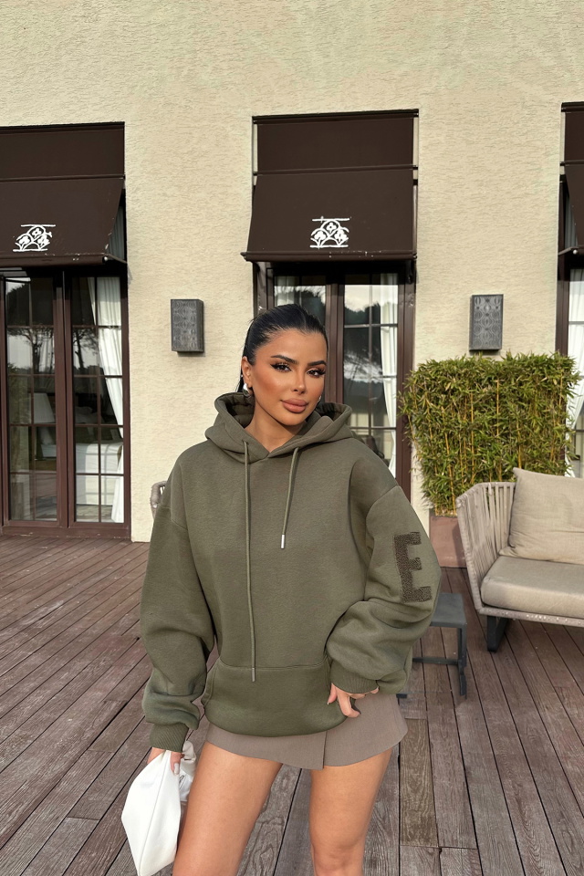 Haki Kapşonlu E Nakışlı Sweat ATE-0752 - 1