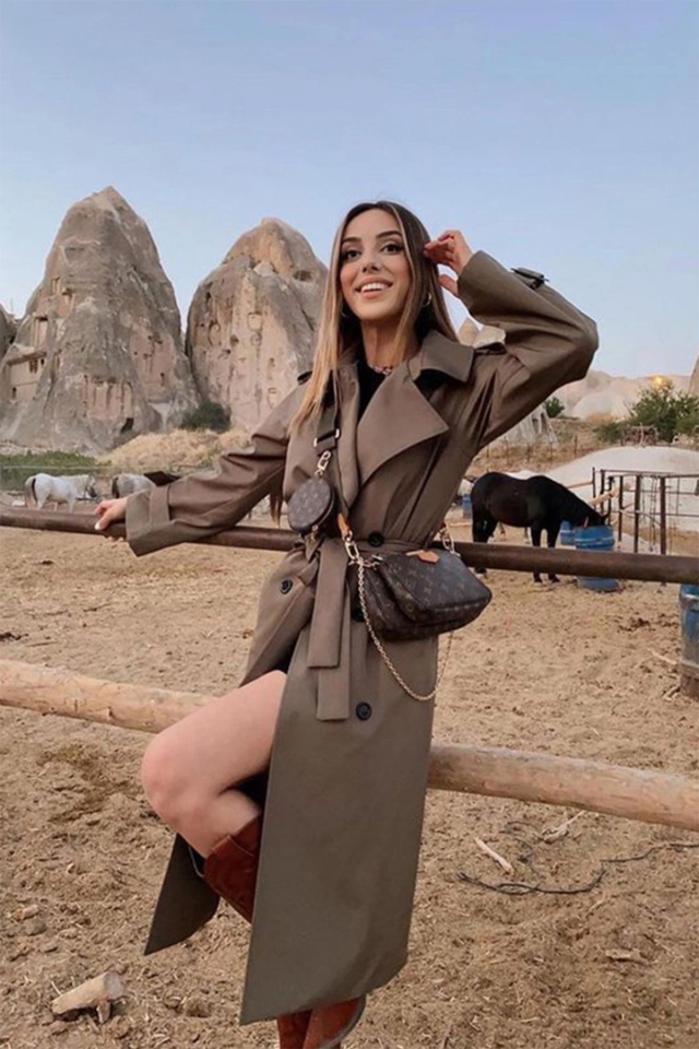 Haki Kolları Kemerli Trenckot ATE-4971 - 5