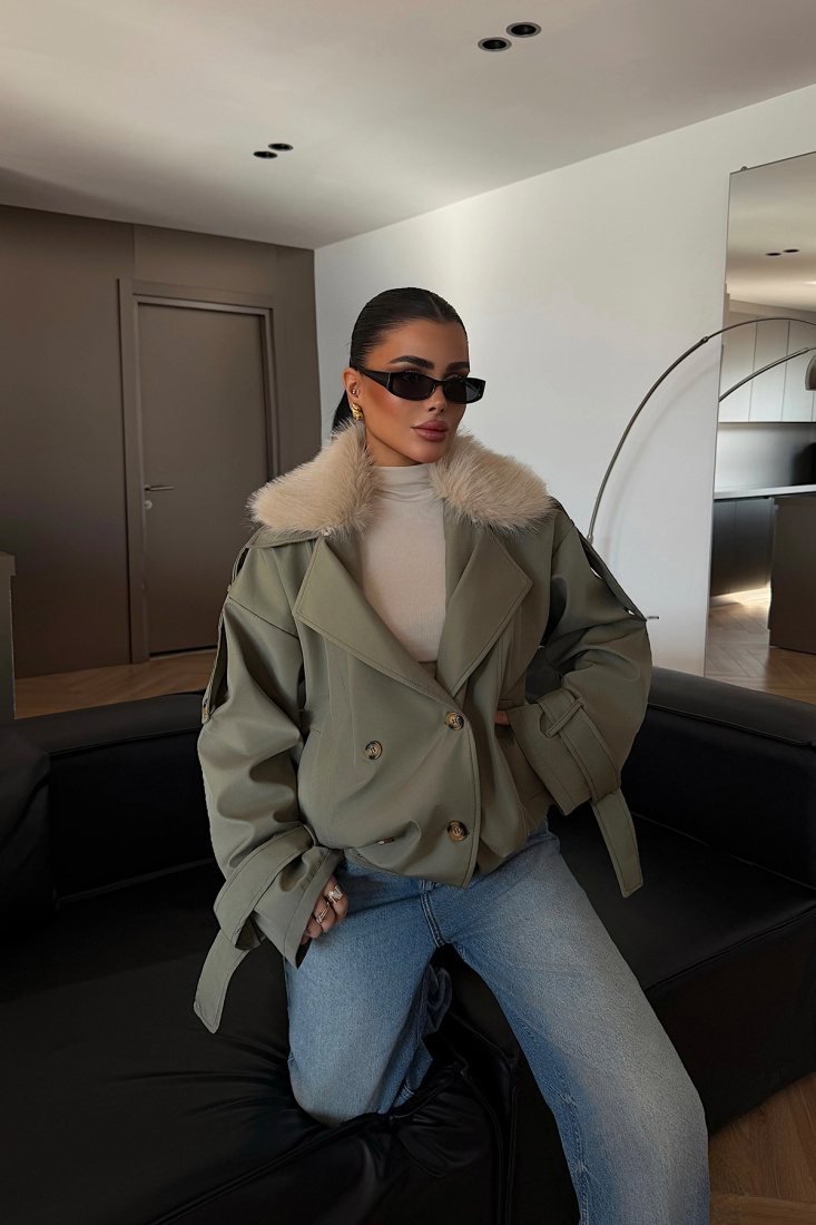 Haki Petal Trençkot ATE-4216 - EYYO