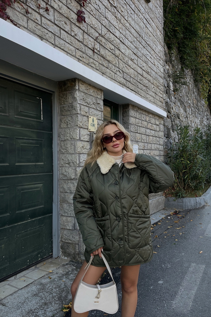 Haki Kürk Detay Kapitone Mont ATE2448 - EYYO