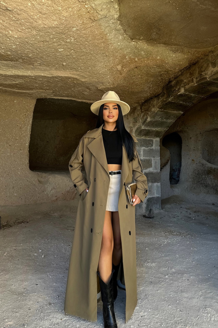 Haki Kuşak Detay Trenckot ATE8632 - EYYO