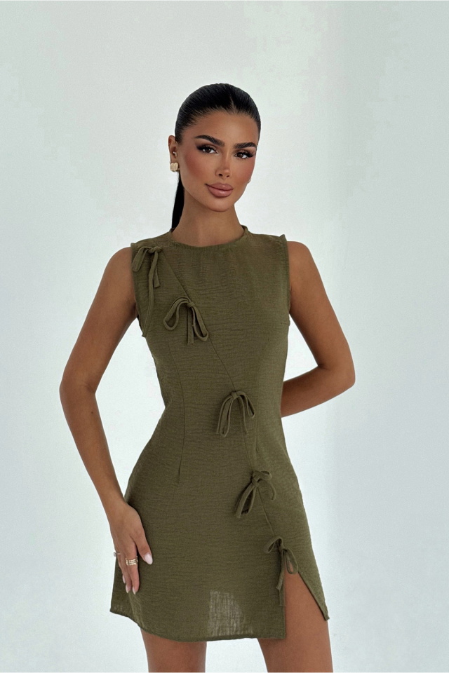 Haki Kathy Mini Fiyonklu Elbise ATE-3199 