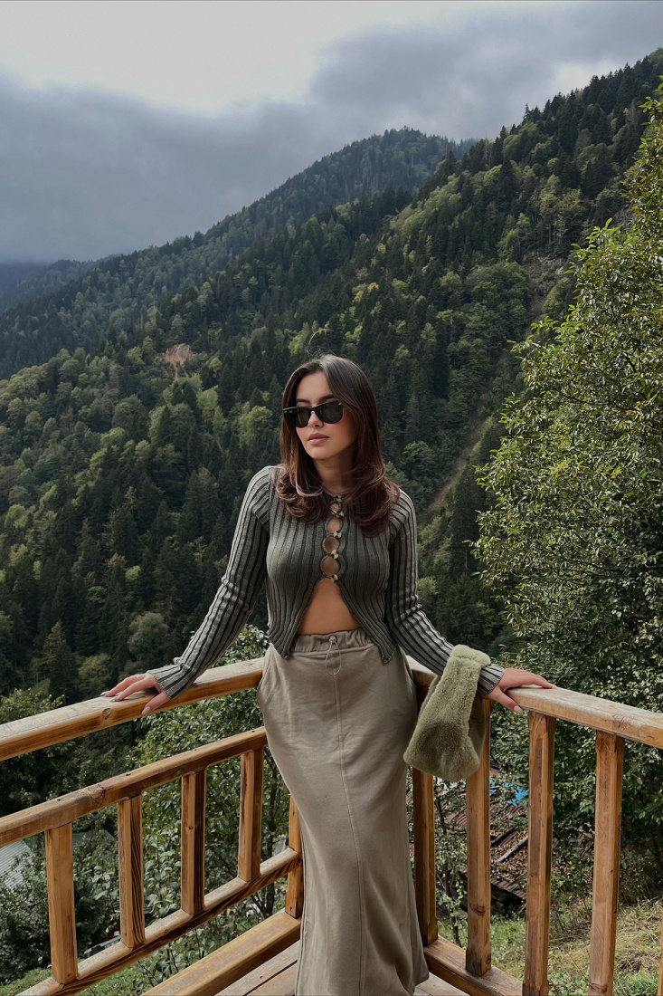 Haki Önü Düğmeli Hırka ATE2116 - JOMOFU