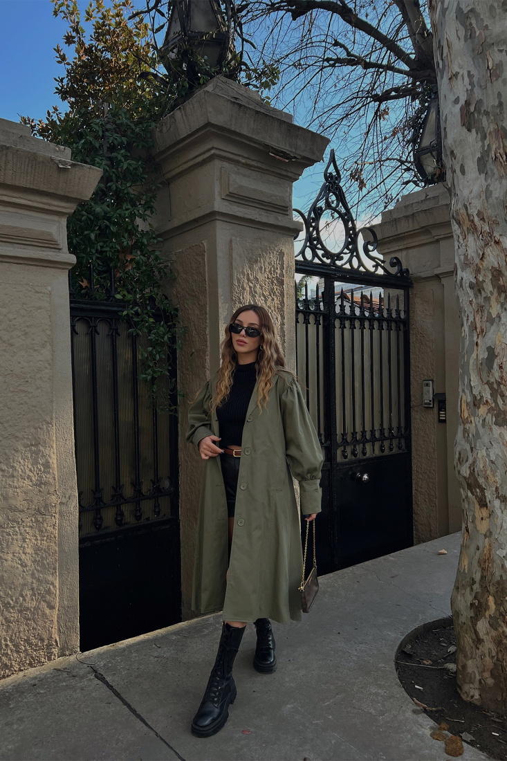 Haki Önü Düğmeli Trenckot ATE3206 - EYYO