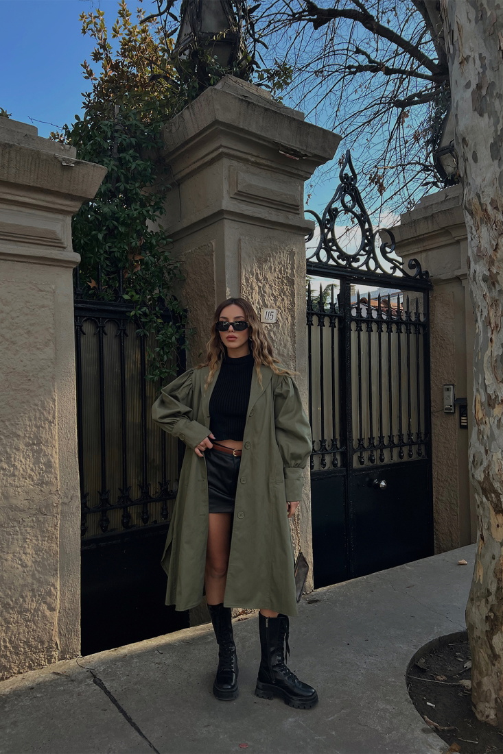 Haki Önü Düğmeli Trenckot ATE3206 - EYYO