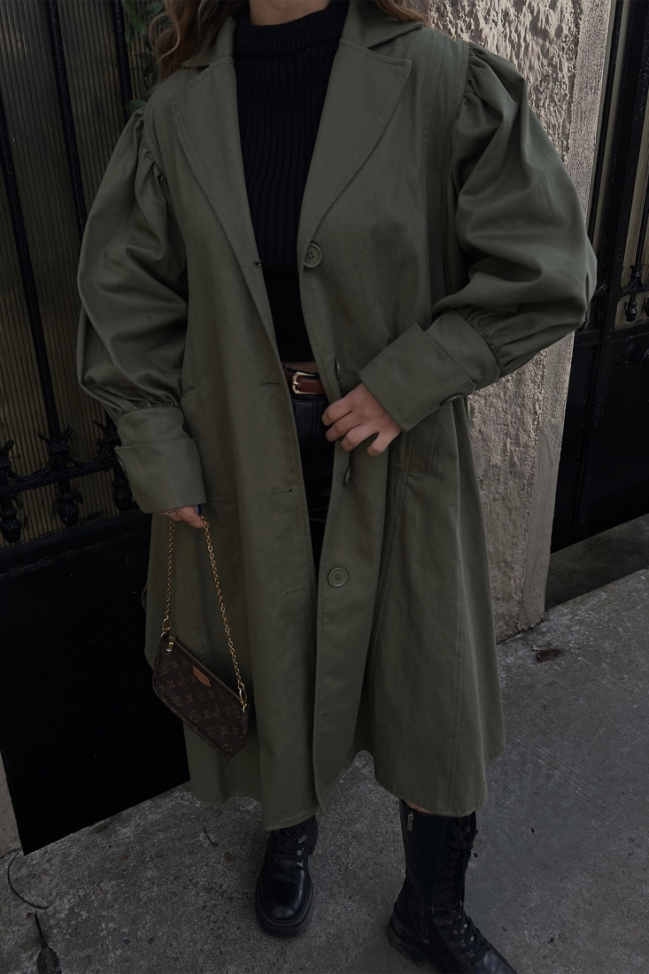 Haki Önü Düğmeli Trenckot ATE3206 - EYYO