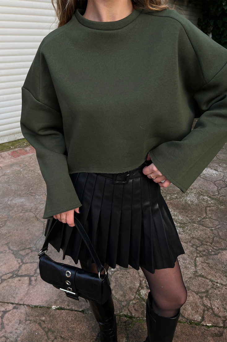 Haki Oversize Basic Sweat ATE3177 - EYYO