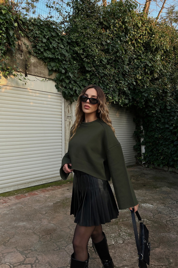 Haki Oversize Basic Sweat ATE3177 - EYYO