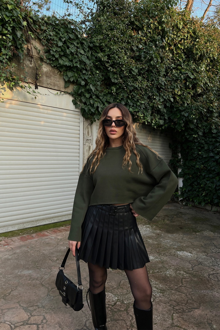 Haki Oversize Basic Sweat ATE3177 - EYYO