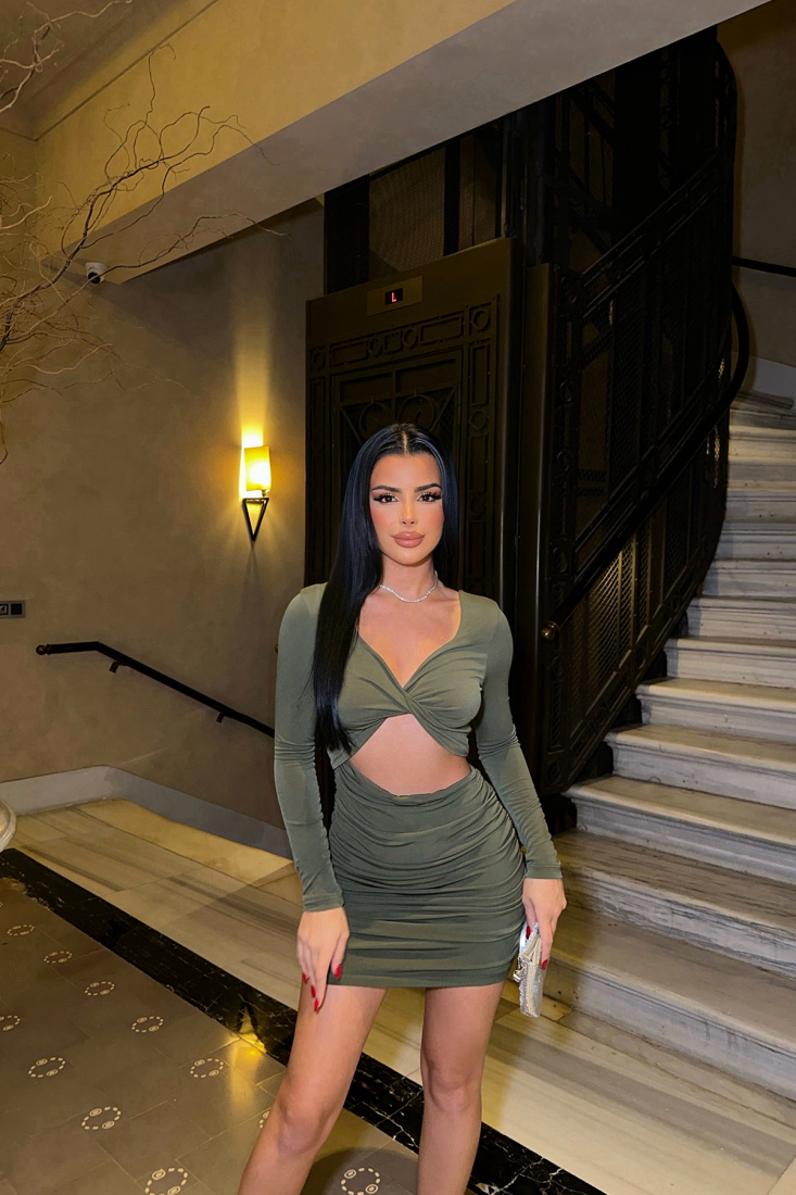 Haki Pencere Detay Mini Elbise ATE8486 - EYYO