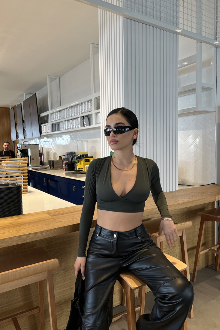 Haki Sırtı Bağlamalı Crop Top ATE3389 - EYYO