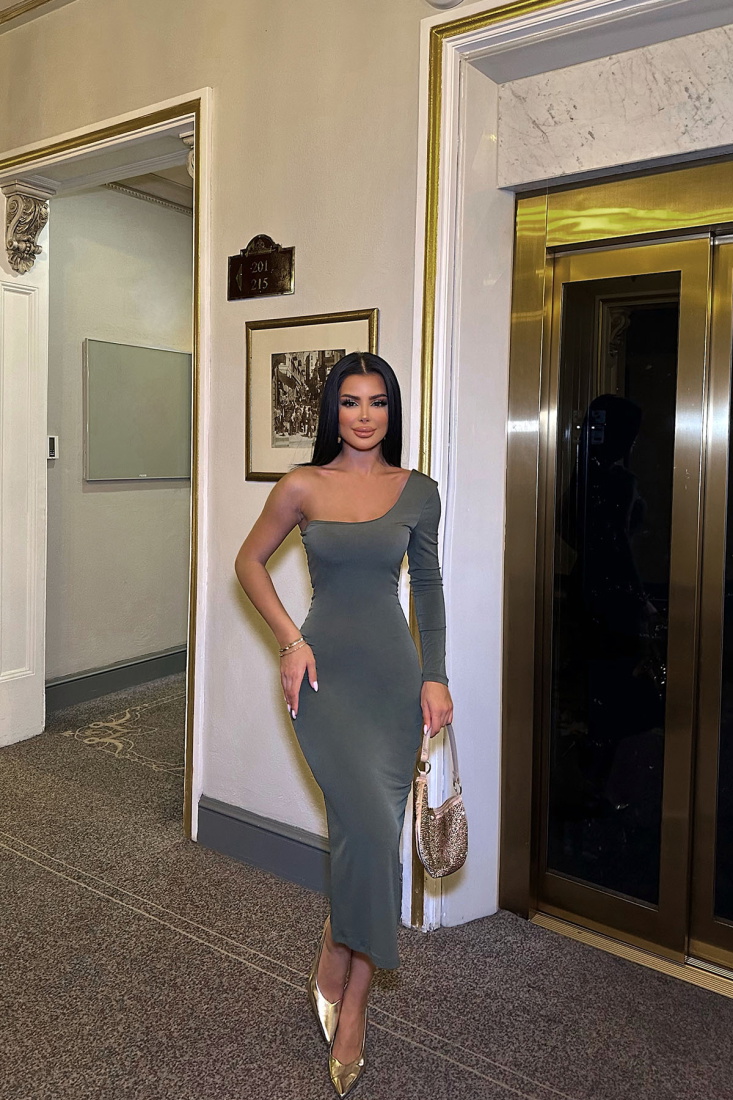 Haki Tek Kol Elbise ATE8392 - EYYO