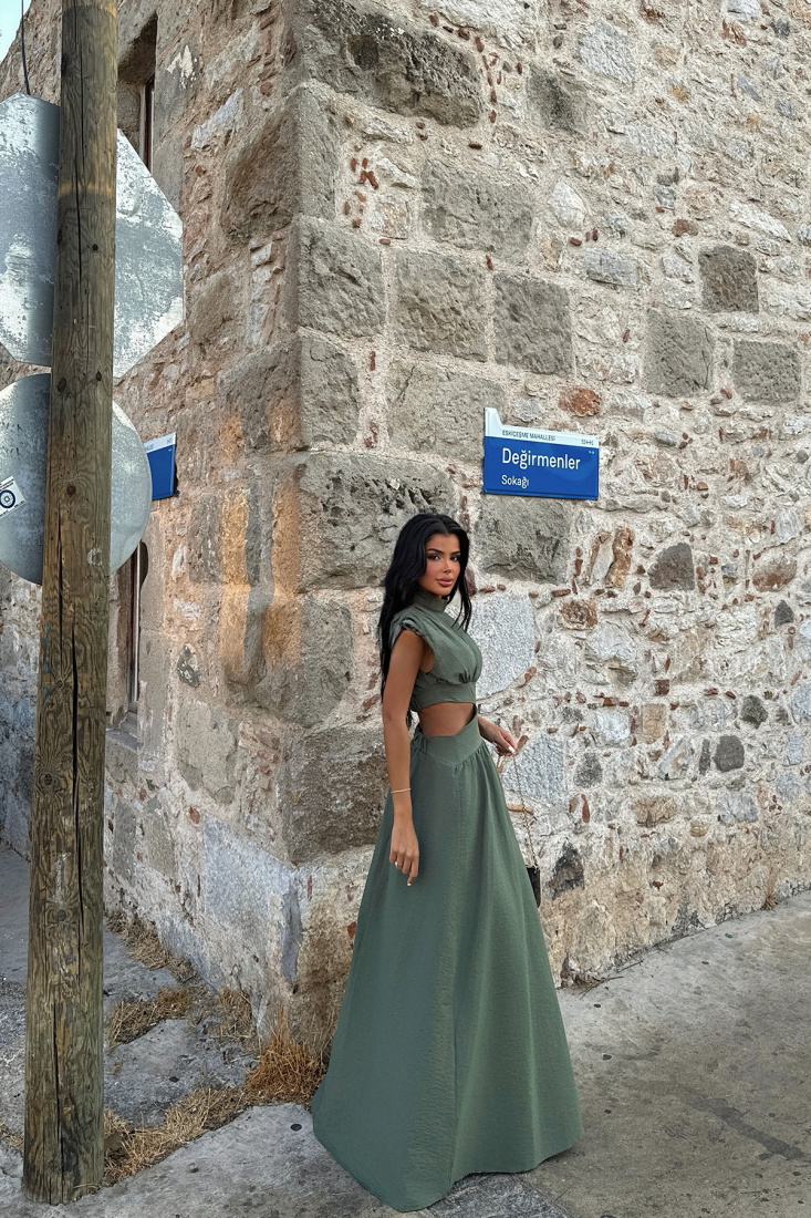 Haki Palila Uzun Elbise ATE-1575 - EYYO