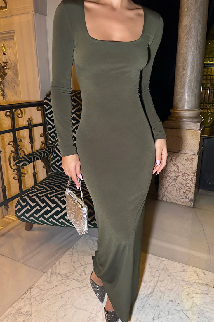 Haki Uzun Kol Basic Elbise ATE8479 - EYYO