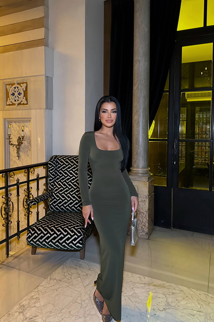 Haki Uzun Kol Basic Elbise ATE8479 - EYYO